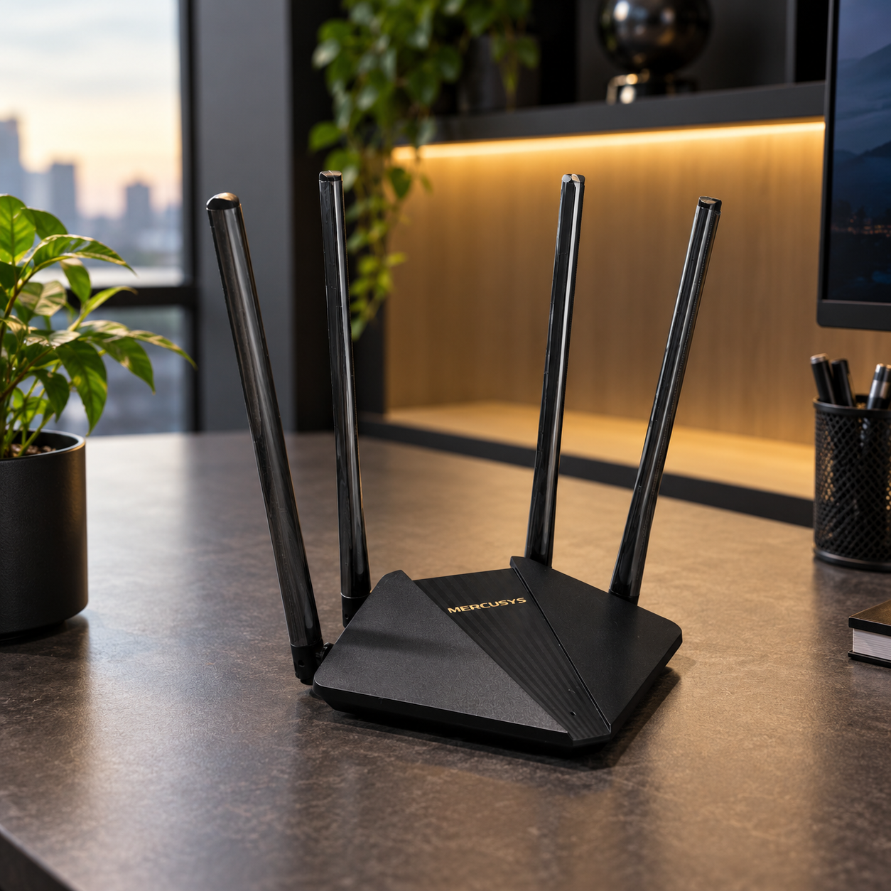 Equipamentos de rede corporativa em rack com fibra óptica